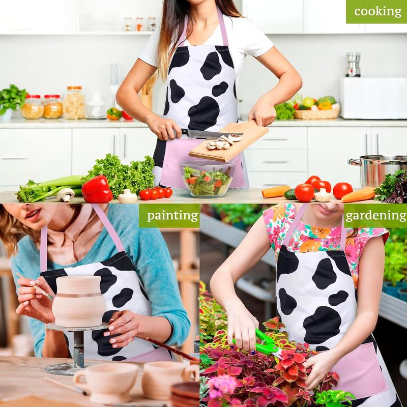 Cute Apron Cow Apron for Women Kitchen Apron with Pockets for Cooking Baking Gardening Grilling BBQ Cow Gift for Women Black and White Cow Print Bib Aprons