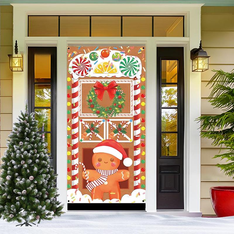 Gingerbread Man Pattern Door Banner, 1 Count Christmas Themed Door Hanging Banner, Festive & Party Supplies for Home Living Room Bedroom