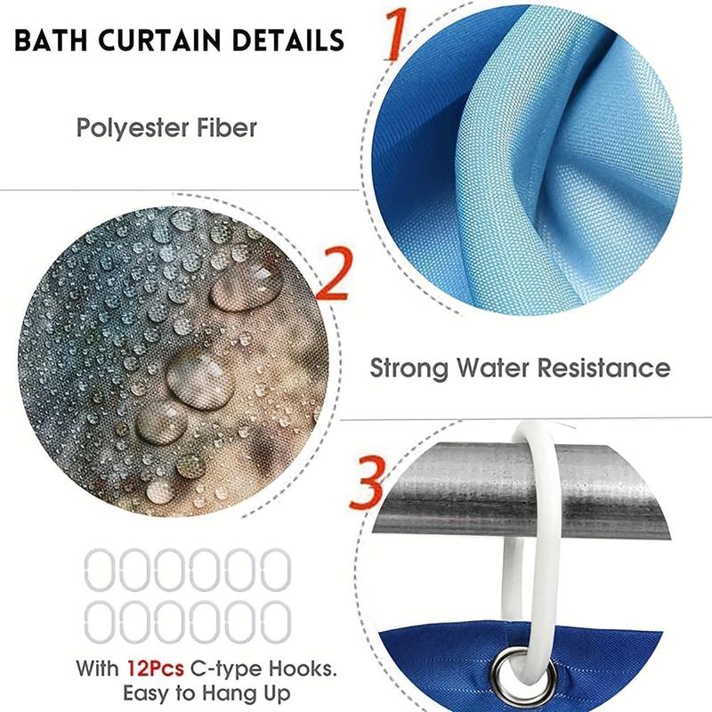 Bird Pattern Bath Curtain, 1 Count Waterproof Shower Curtain with 12pcs Hooks, Bathroom Decor, Bathroom Accessories, Home Decor