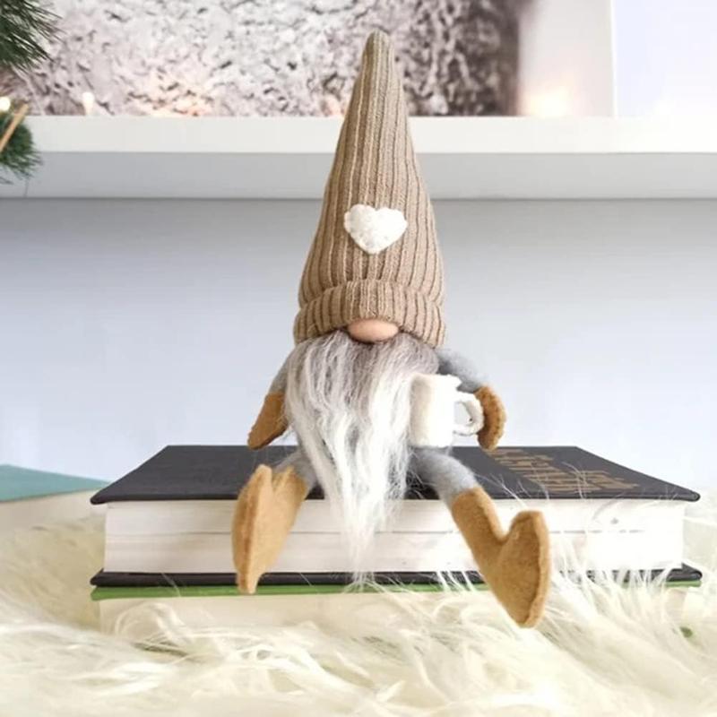 2 Pcs Gnomes Plush  Decor, Handmade Swedish Tomte Gnomes Gifts Farmhouse Scandinavian Figurine for Home Kitchen Coffee Station Table Shelf Decor (Brown)