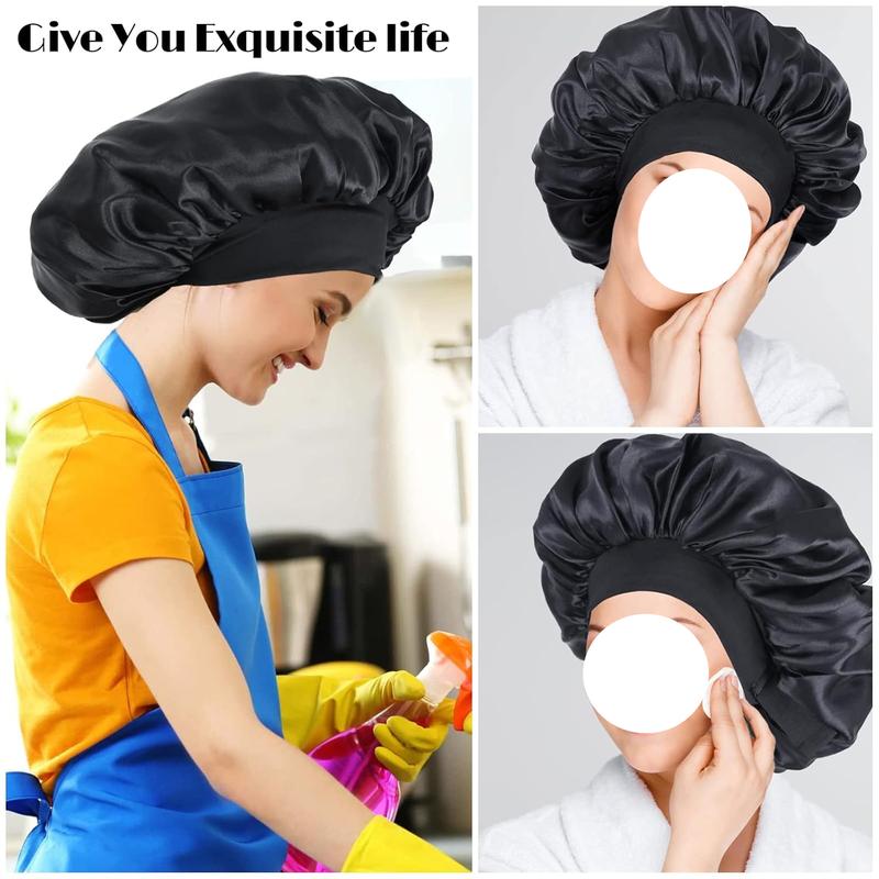 Silk Bonnet for Sleeping Double Layer Satin Bonnet Adjustable Bonnets for Black Women Sleep Cap Reversible Hair Bonnet for Curly Hair (Black) Shower