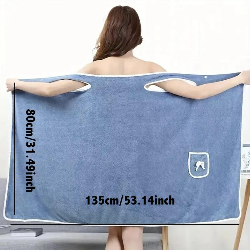 1 Count Absorbent Soft Wearable Bath Towel, Solid Color Bowknot Design Dress Towel with Pocket for Bathroom Travel