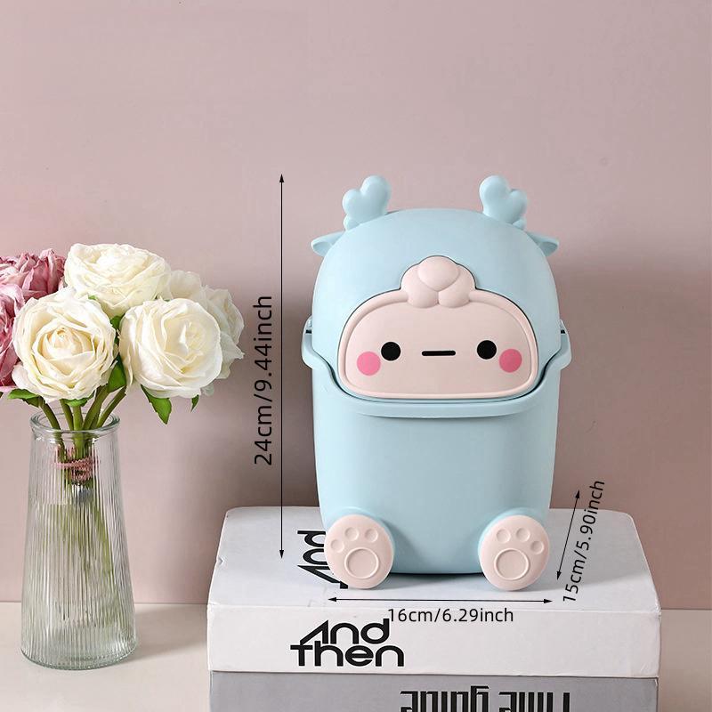 Cute Cartoon Design Desktop Trash Can, 1 Count Mini Trash Can with Lid, Waste Basket for Home, Office, Kitchen, Bedroom, Bathroom