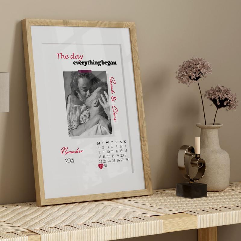 Personalized date poster with photo for couple, Custom Couple Calendar and Photo, Couples Custom Gift, Personalized Couple print Valentine Day Gift Decor Wall