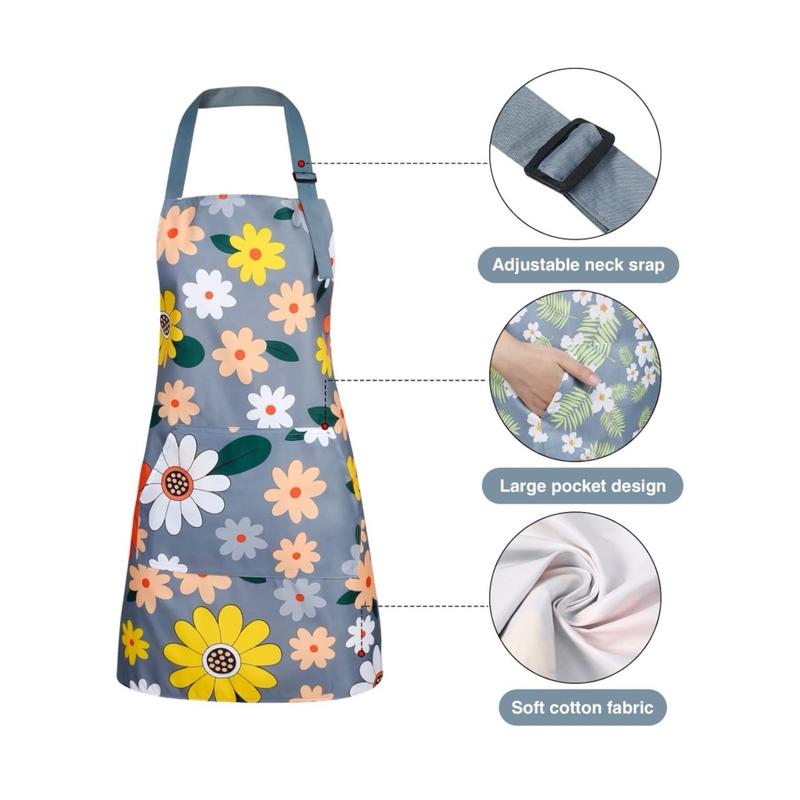 3 Pack Floral Aprons with Pocket, Blooming Womens Aprons Waterproof Adjustable Cooking Aprons for Kitchen Gardening and Salon