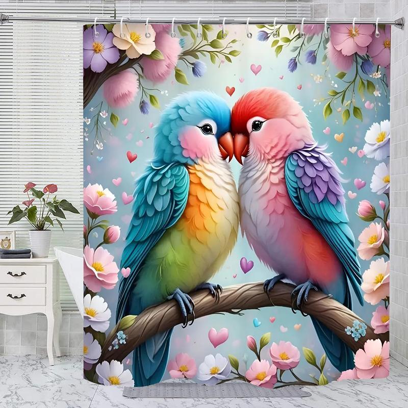 Bird Pattern Bath Curtain, 1 Count Waterproof Shower Curtain with 12pcs Hooks, Bathroom Decor, Bathroom Accessories, Home Decor