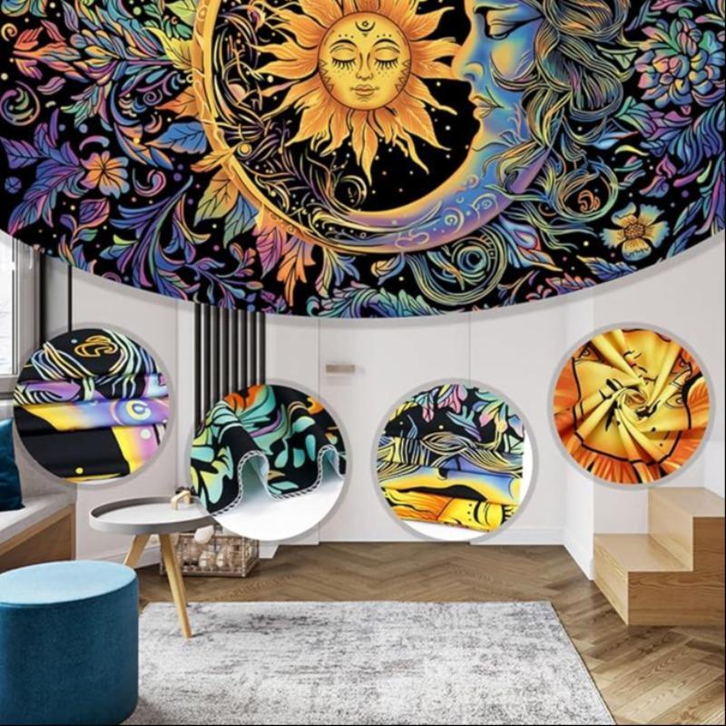 Sun & Moon Pattern Tapestry, 1 Count Mysterious Flower Hanging Carpet, Home Decor for Bedroom, Living Room, Dormitory Wall