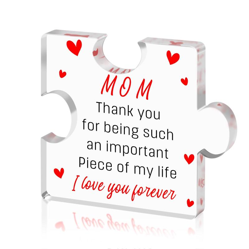 Acrylic Decoration Gifts for Mom, 1 Count Letter Pattern Puzzle Shaped Decorative Craft, Mean Girls Decorations, Mom Gifts from Daughter Son, Birthday Gifts for Mom