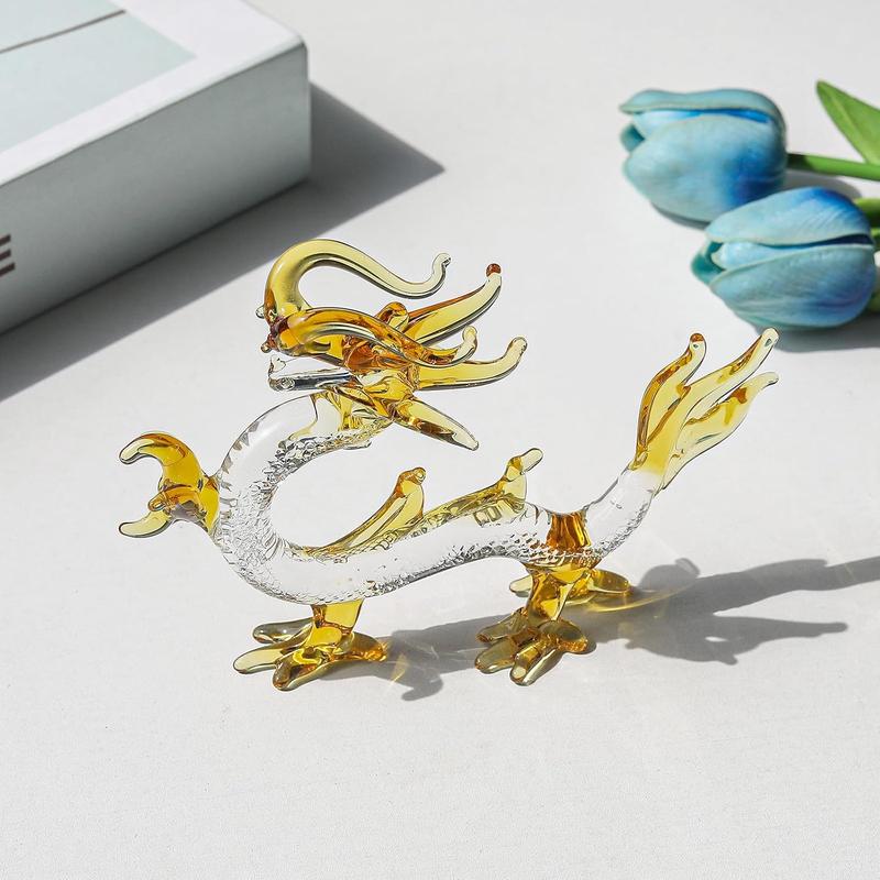 Crystal Dragon Statue Hand Blown Glass Dragon Figurines Chinese Dragon Decoration for Home Lucky Feng Shui Decor 5.9 Inch