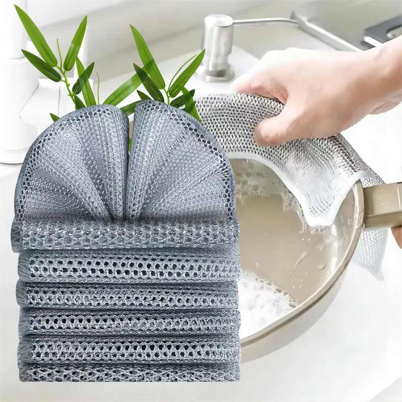 New Multifunctional Non-Scratch Wire Dishcloth, Multipurpose Wire Dishwashing Rags for Wet and Dry, Scrubs & Cleans for Pot, Bowl, Descaling, Kitchen Grime,Dishes, Sinks, Counters (6)