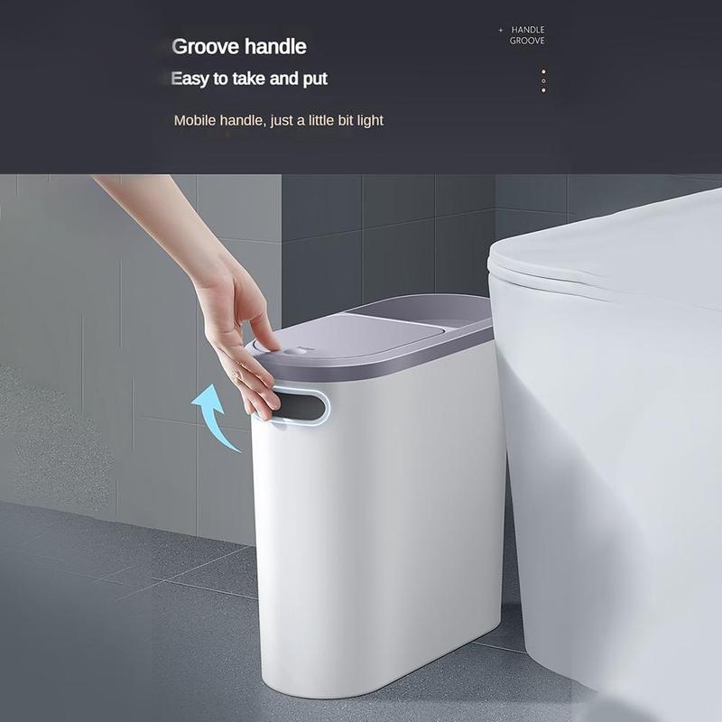 Bathroom Trash Can, 1 Count Household Creative Waste Bin with Holder & Handle, Press Type Can with Lid, Simple Paper Basket, Large Capacity Trash Bin, Garbage Can, Home Essential,  Bathroom Accessories