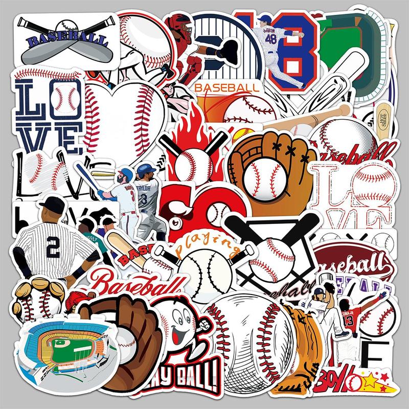 50pcs Random Baseball Pattern Sticker, Waterproof Self Adhesive Decor Paper, Decor Sticker for Gift Greeting Card Water Bottle Laptop Phone