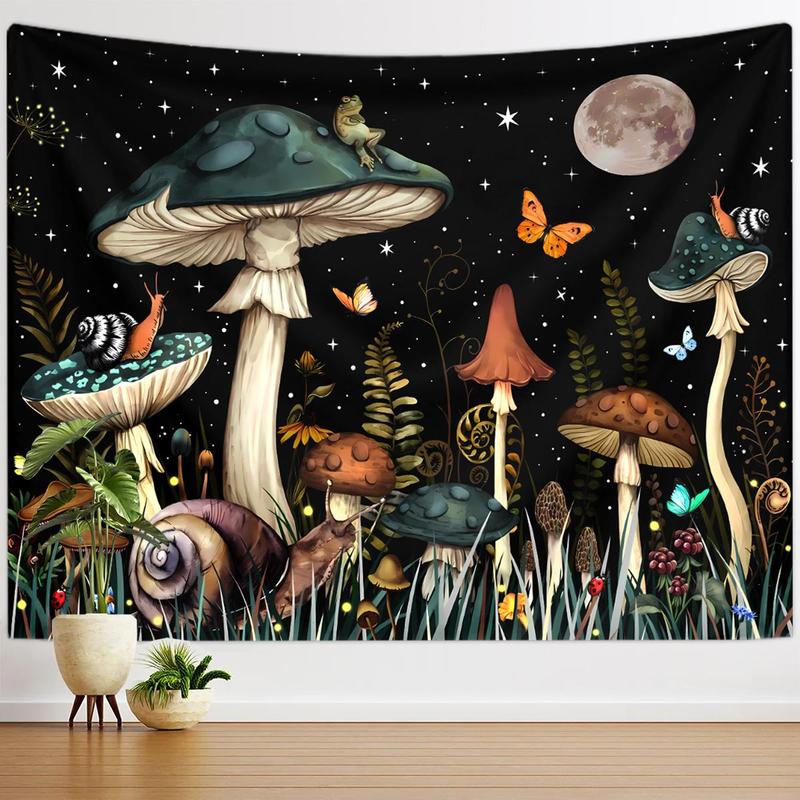 Mushroom & Butterfly Pattern Tapestry, 1 Count Colorful Wall Hanging Blanket, Wall Art Decor for Home Living Room Bedroom