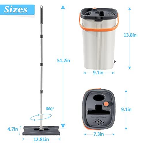 Black Friday, Jelymark Flat Mop and Bucket with Wringer Set, Separates Dirty&Clean Water, Wet&Dry Use, Hands Free Squeeze Mops, 4 Microfiber Mop Pads