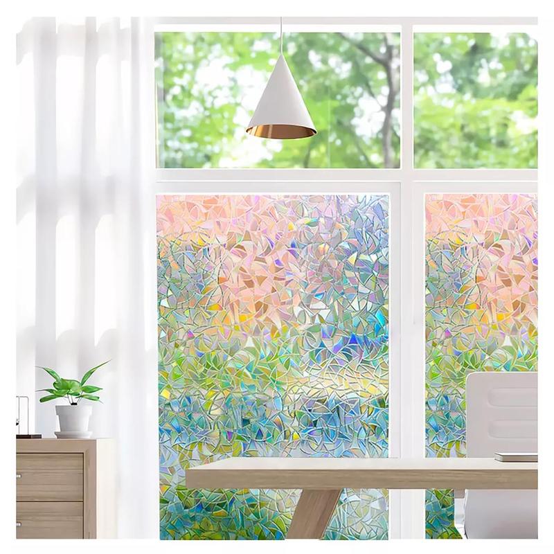 Window Privacy Film, Colorful Geometric Pattern Window Stickers, UV Blocking Window Film for Home Decor