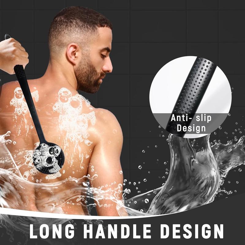 Silicone Back Scrubber for Shower, New Update Bath Body Double Sided Brush with Long Handle for Shower Exfoliating and Massage Can Produce More Rich Foam for Men and Women