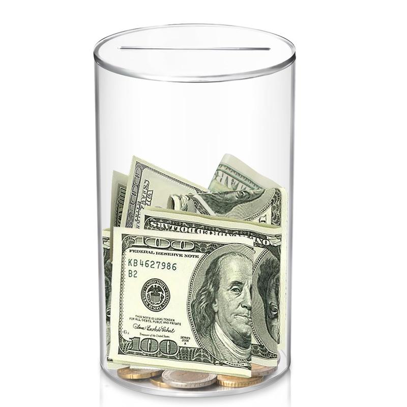 Clear Acrylic Piggy Bank, Cylindrical Piggy Bank for Home Decor,  Money Jar Room Decor, Summer Unopenable Acrylic Savings Jar, Money Saving Jar for Home Office, Bedroom Decor, Fall Decor