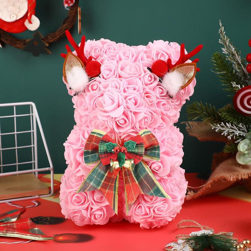 Christmas Artificial Rose Bear, 1 Count Creative Cute Bear Shaped Artificial Rose Bouquet, Boyfriend Gift Creative Decorative Flower for Home Party, Gift for Girlfriend