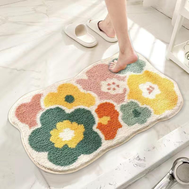 Flower Pattern Bath Mat, 1 Count Non-slip Soft Absorbent Bath Rug, Rectangle Floor Mat for Bathroom Home Dormitory Decor