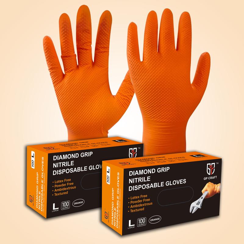 GP Craft 8Mil Orange Diamond Textured Gloves （ Automotive Plumbing Warehouse   Hand Protection  Safety Gloves ) Industrial Cleaning Cover