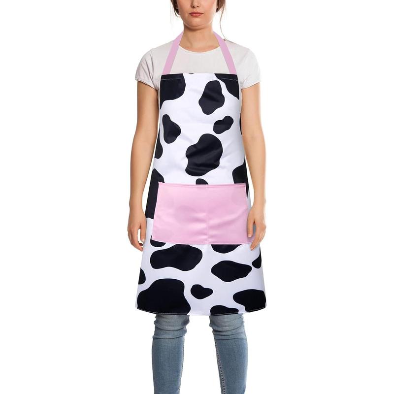 Cute Apron Cow Apron for Women Kitchen Apron with Pockets for Cooking Baking Gardening Grilling BBQ Cow Gift for Women Black and White Cow Print Bib Aprons