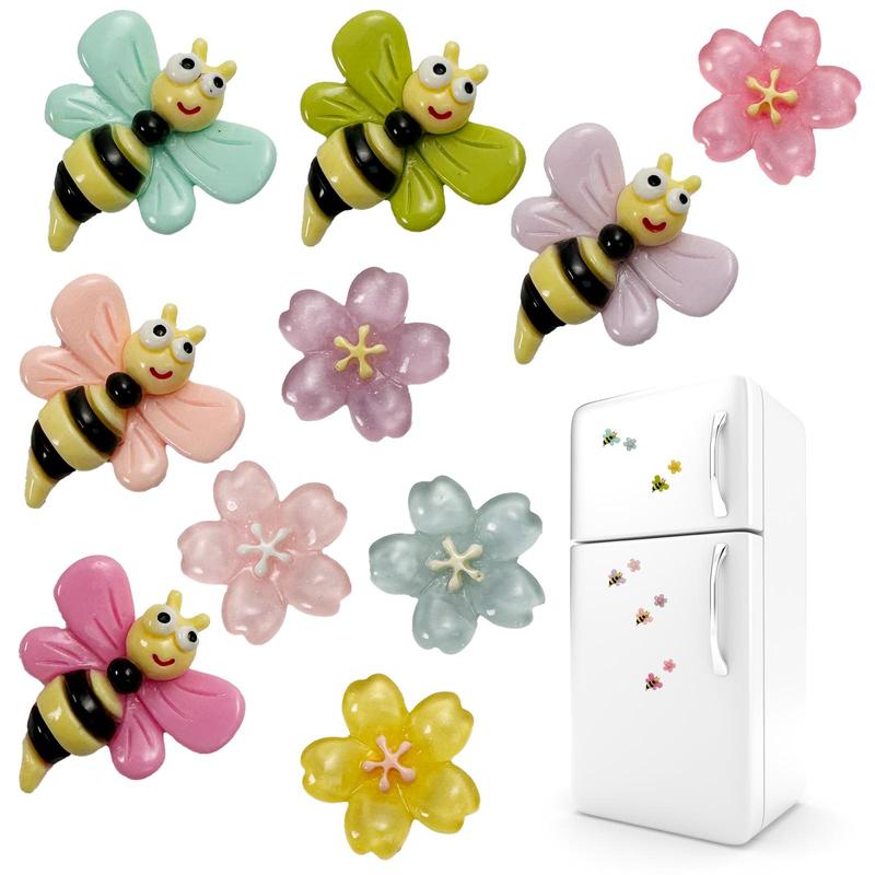 Flower & Bee Design Fridge Magnet, 10pcs set Cute Bee Decorative Fridge Magnet, Multifunctional Magnetic Decorative Sticker for Home and Office Refrigerator