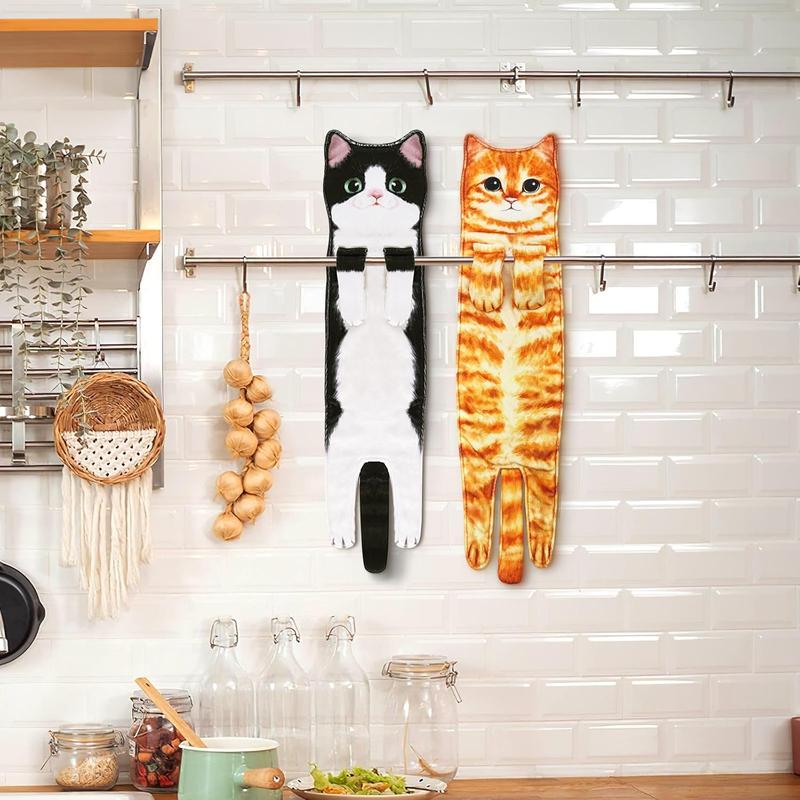 Funny Cat Hand Towel for Kitchen and Bathroom,Decorative Hanging Cat Towels for Cat Lovers,Christmas Cat Gifts for Women(Tuxedo Cat)