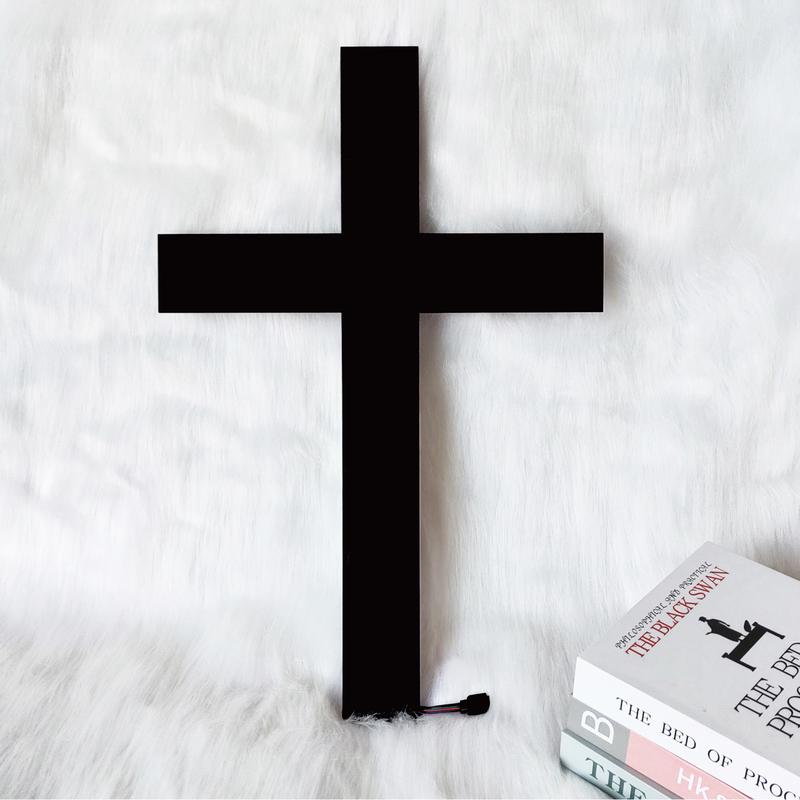 Cross for Wall Decor with Cross Necklace Chain Christianity Christian Gifts Jesus Stuff Crucifix Signs Aesthetic Rustic Home Bedroom Room Decor 16 Colors Remote for Party Catholic Decoration Christianity