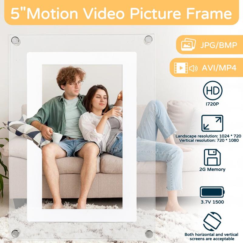 VEANXIN Acrylic 5 7 10 inch Digital Photo Frame, 2GB Memory, IPS Screen Supporting 1920 * 1080 Resolution for Home Decor, Gift, Valentine's Day