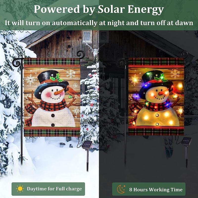 Lighted Snowman Garden Flag, 1 Count Solar Energy LED Snowman Garden Flag, Outdoor Yard Porch Lawn Decoration Flag for Holiday Party Christmas