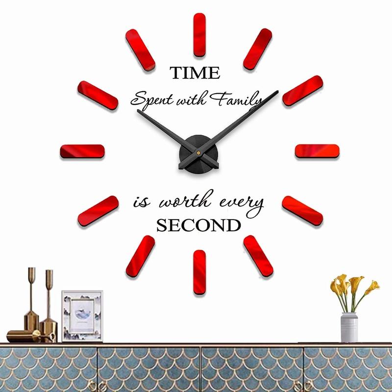 DIY 3D Frameless Wall Clock, 1 Count Battery Powered Wall Decoration Clock Kit with Warm Letter Stickers, Suitable for Home Living Room, Dining Room, Bedroom, Office Decoration(without Battery)