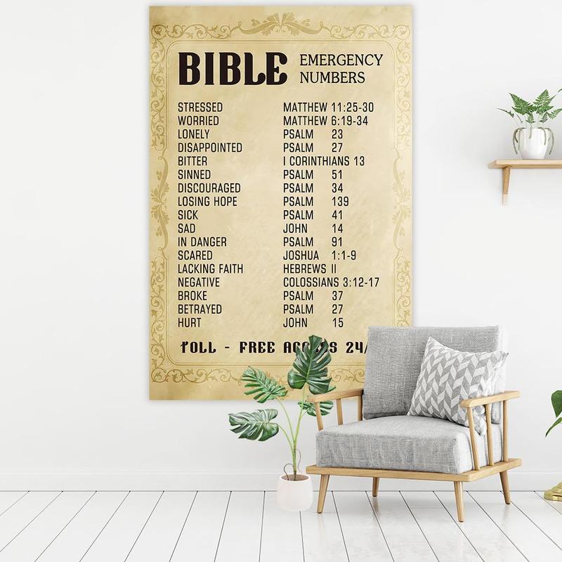 Bible Verse Wall Art, Bible Emergency Numbers Wall Art, Inspirational Wall Art, Home Decor for Living Room Office Church, Religious Gift