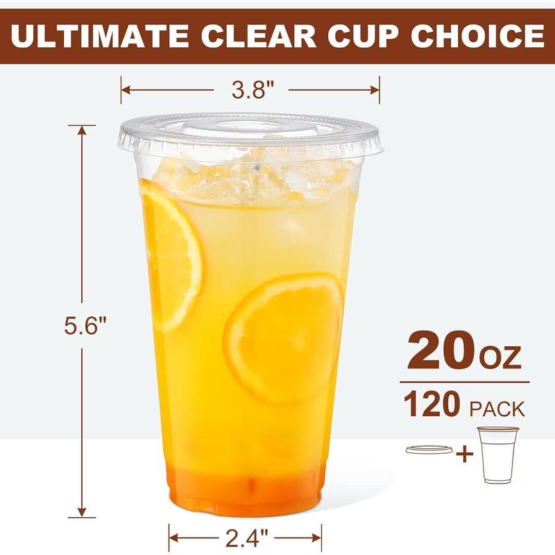 120 Sets - 20 oz Clear Plastic Cups with Lids, Disposable Cups With Straw Slot Lids for Cold Drinks, Milkshake, Smoothie, Iced Coffee and TO-GO Drinkings