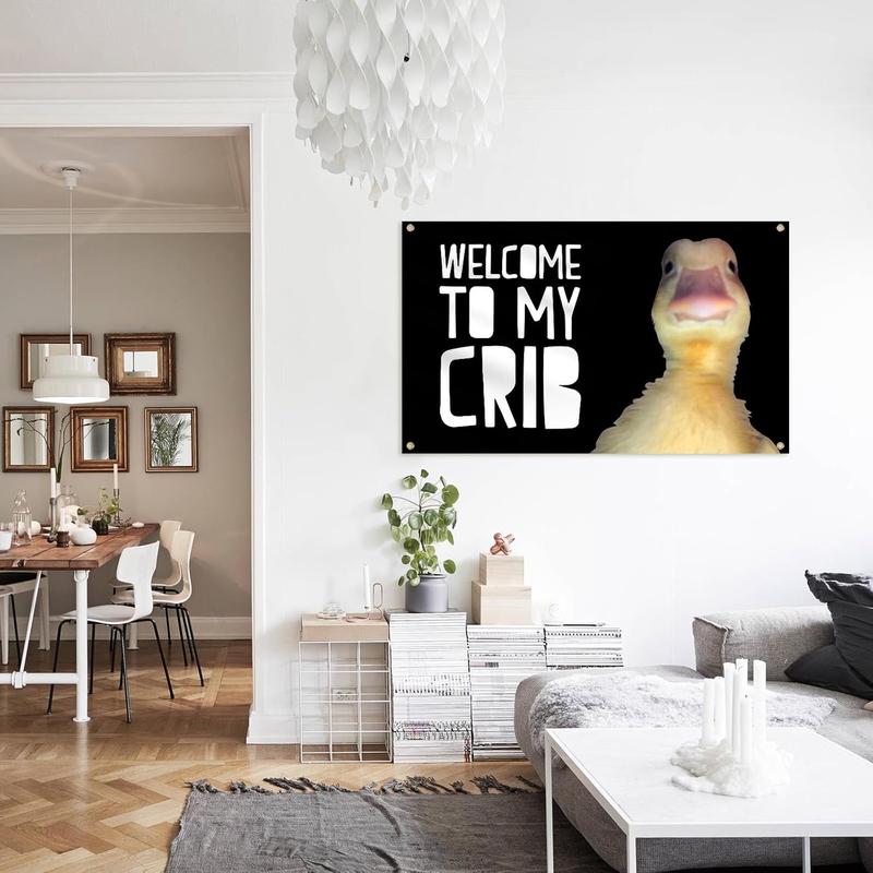 3 x 5 FT Welcome to My Crib Flag - Funny Welcome Home Tapestry with Duck Face Sign Backdrop for Teenagers, College Dorm Rooms, Bedroom Wall Hanging Banner, Indoor and Outdoor Decorations Decorative