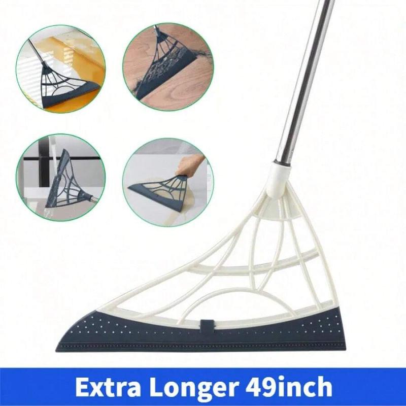 Longer Version Broom, Magic Broom, Lazy Broom, Stainless Handle, Silicone Head, Suitable For: Sweeping Hair, Sweeping Dust, Wiping Water, Cleaning Bathrooms, Kitchen Cleaning, Cleaning Toilets, 1Pc