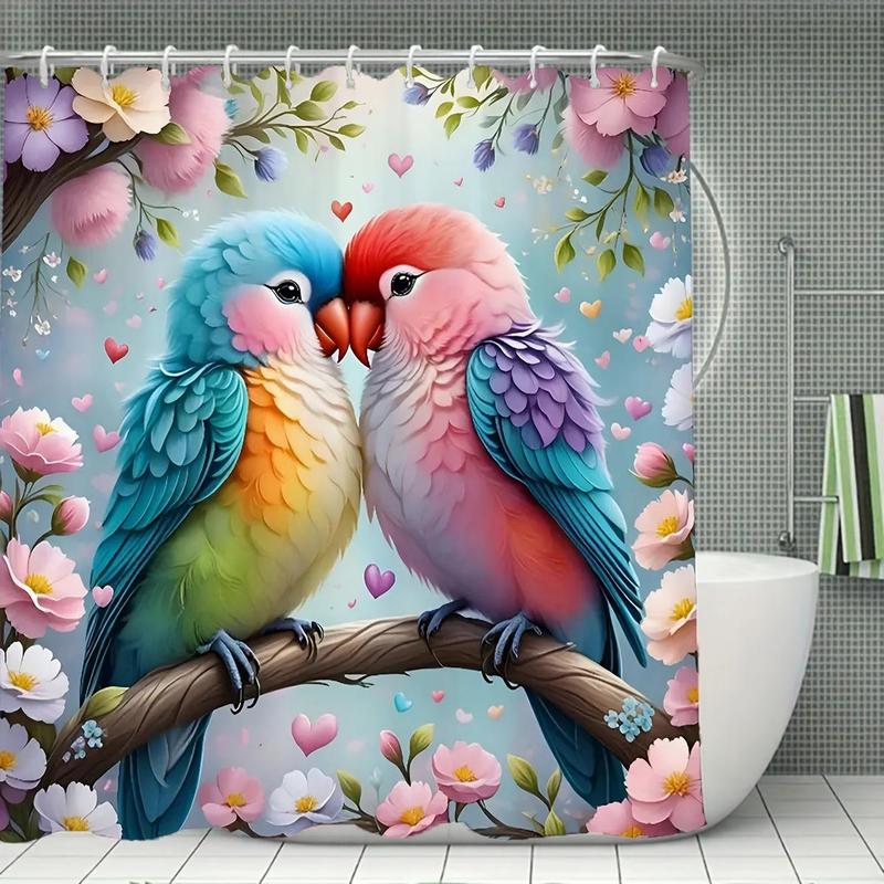 Bird Pattern Bath Curtain, 1 Count Waterproof Shower Curtain with 12pcs Hooks, Bathroom Decor, Bathroom Accessories, Home Decor