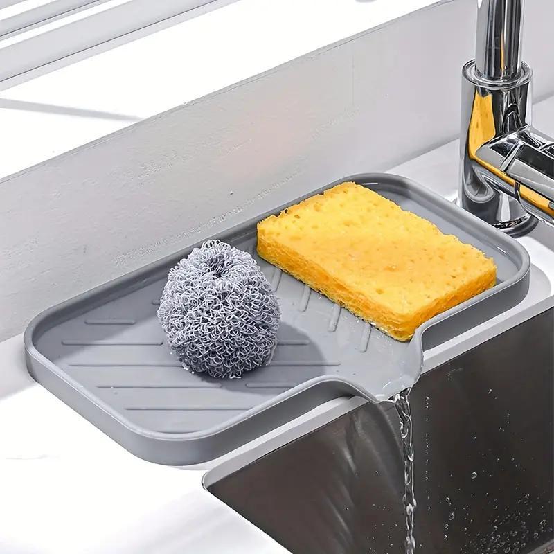 Kitchen Sink Drainage Board, 2 Counts Silicone Sink Drainage Sponge Soap Box, Household Sink Storage Rack for Kitchen Bathroom