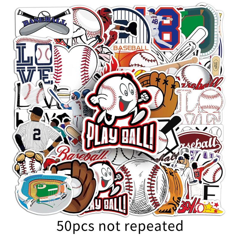 50pcs Random Baseball Pattern Sticker, Waterproof Self Adhesive Decor Paper, Decor Sticker for Gift Greeting Card Water Bottle Laptop Phone