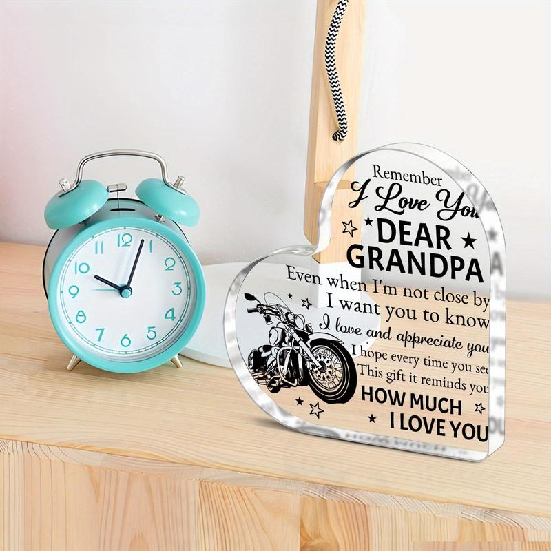 Acrylic Heart Shaped Plaque, 1 Count Motorcycle Pattern Desktop Ornament, Transparent Heart Shaped Plaque, Desk Decorations, Holiday Gift for Grandpa