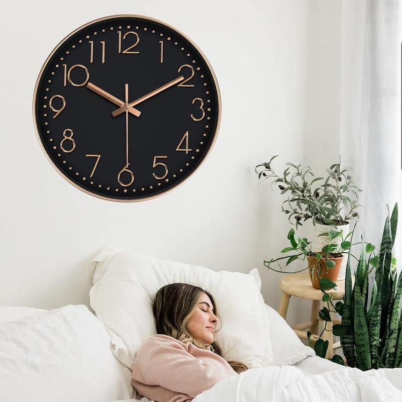 Silent Wall Clock 12 Inch Non-Ticking Wall Clocks for Living Room Decor Modern Wall Clock for Home(Golden Frame Black Dial),Housewarming Gift cubo clock