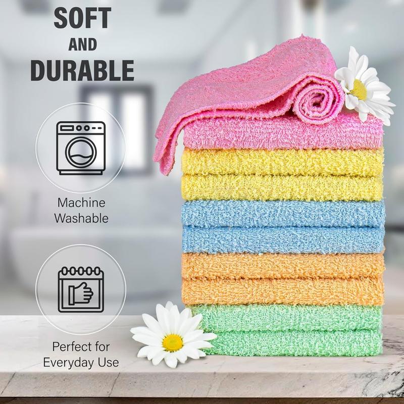 10 Pack Cotton Wash Cloth,Soft, 12 x 12 inch Absorbent, Machine Washable Washcloths, Assorted Colors (10 Pack)