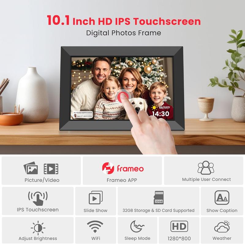 WiFi Digital Picture Frame 10.1 Inch, HD IPS Touch Screen Smart Photo Frame with 32GB Storage, Auto-Rotate, Instantly Share Photos  Videos, Perfect Christmas Gift & Gift Idea, ThanksGiving Gift, Home Decor