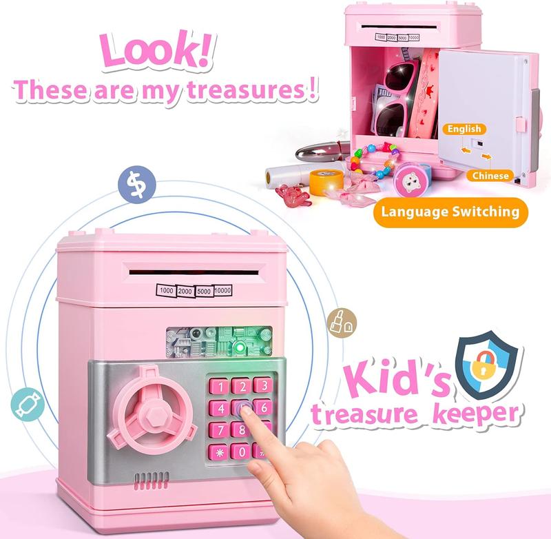 Kids Piggy Bank for Girls - Toys for 5 6 7 8 9 10 Year Old Girl Birthday Gifts - Electronic Piggy Bank ATM Machine Money Safe for Kids Toys Age 6-8-10