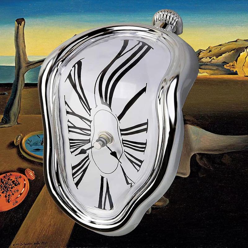 Melting Clock, Salvador Dali Watch Melted Clock for Decorative Home Office Shelf Desk Table Funny Creative Gift, Rome Silver Room