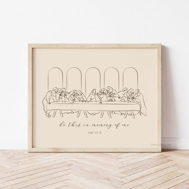 The Last Supper Christian Modern Line Art, Do this in memory of me, Easter Bible Story Line Art, Passover Christian, Minimalist Wall Art UNFRAMED