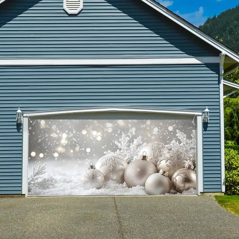 Christmas Themed Garage Door Cover,  Snowflake & Christmas Ball Pattern Garage Door Banner, Festive & Party Supplies for Home & Warehouse