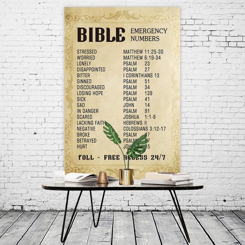 Bible Verse Wall Art, Bible Emergency Numbers Wall Art, Inspirational Wall Art, Home Decor for Living Room Office Church, Religious Gift