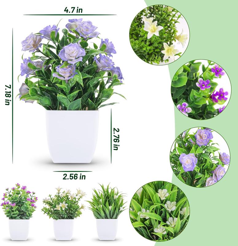 4 Packs Small Fake Plants Mini Artificial Faux Plants with Flowers for Home Room Farmhouse Bathroom Decor Indoor