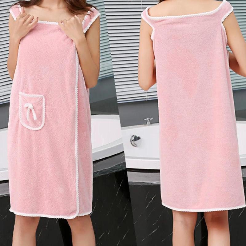 1 Count Absorbent Soft Wearable Bath Towel, Solid Color Bowknot Design Dress Towel with Pocket for Bathroom Travel