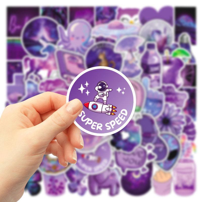 Cartoon Purple Series Sticker, 50pcs Waterproof Sticker Pack for Wall Water Bottle Skateboard Helmet Car Bike Luggage Laptop, Self-adhesive Naughty Stickers, Party Supplies